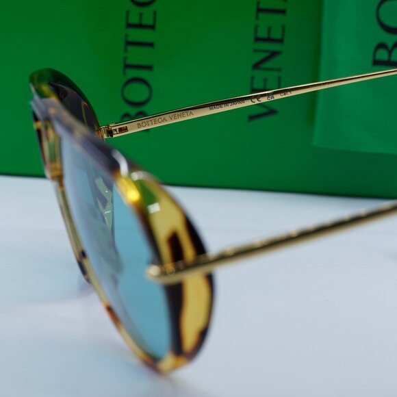 Bottega Veneta BV1273S 007 Geometric Sunglasses - Havana Gold/Light Green main image 6